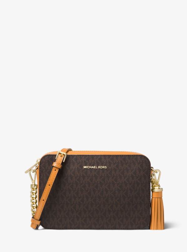 Damske Spojková Taška Michael Kors Ginny Medium Logo Hnede Žlté - Kabelky Michael Kors Outlet | WFPKD-7621
